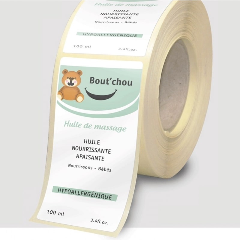 Étiquettes écologiques autocollantes en polyéthylène biosourcé - Fond blanc